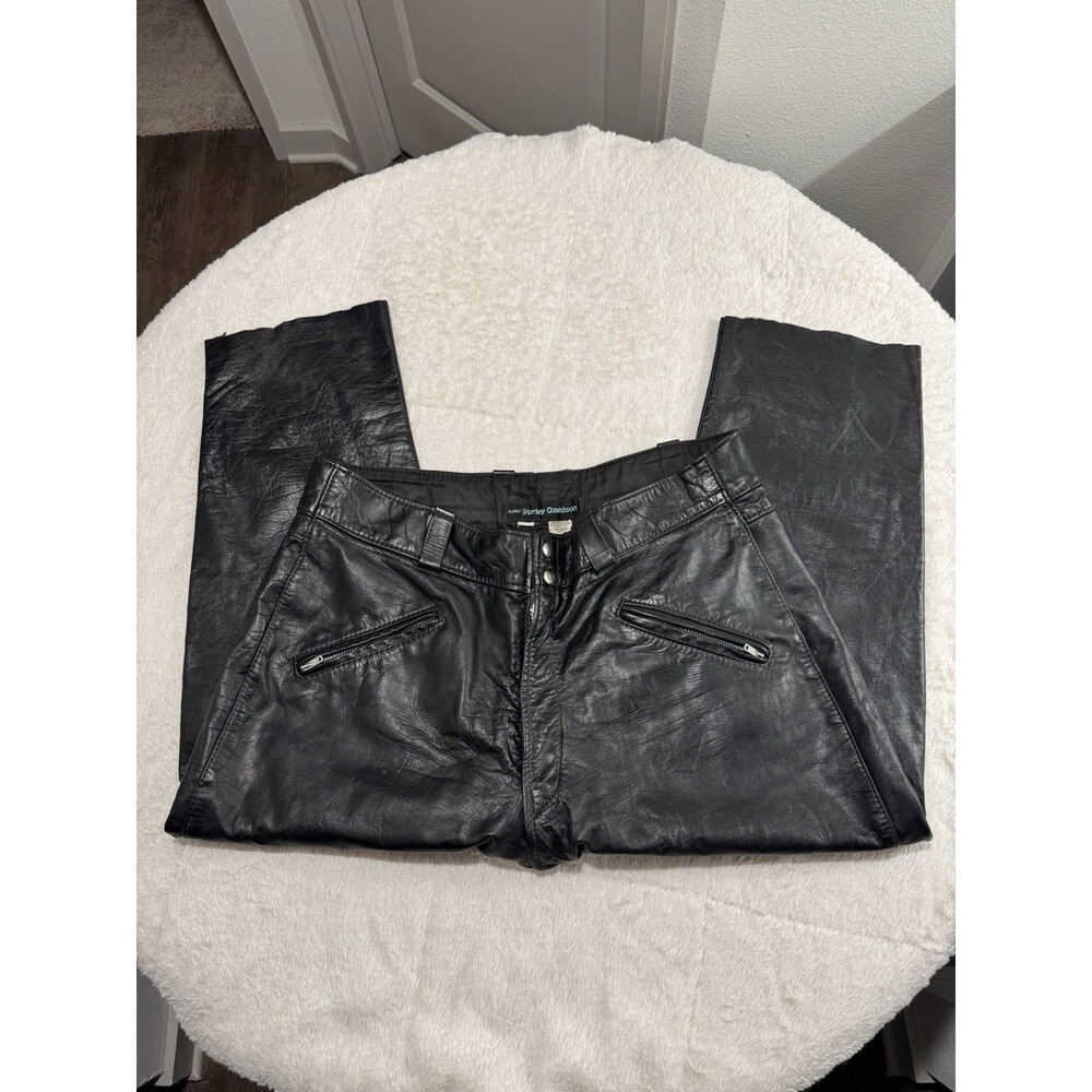 VTG 70s AMF Harley-Davidson Men's Black Leather Biker Motorcycle Pants Size 42